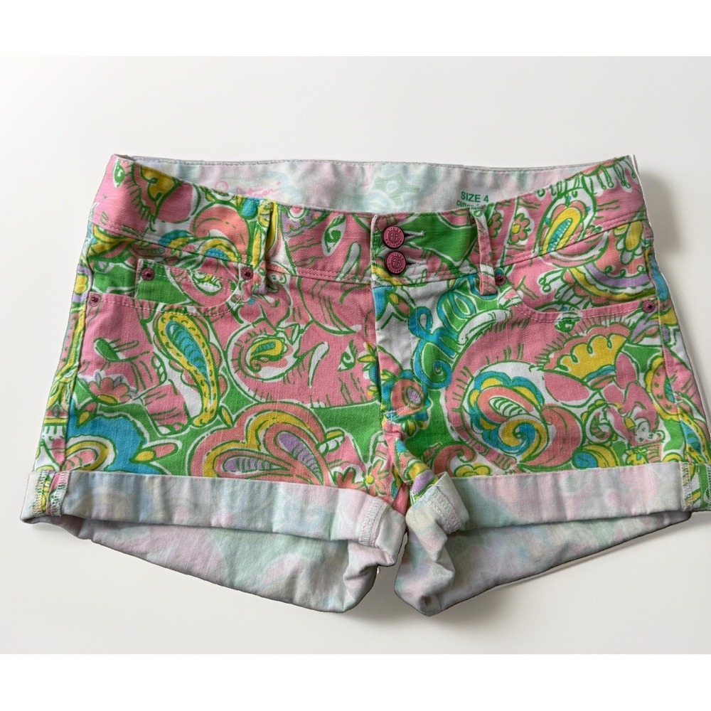 Lilly Pulitzer Chin Chin Clifton Shorts Women's 4 Denim Cuffed 2.25" Inseam
